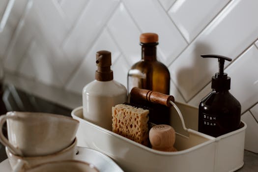 cleaning supplies on a countertop