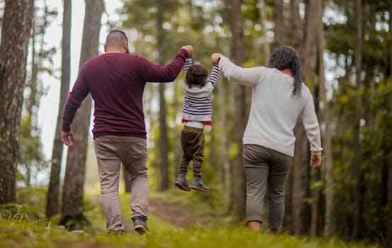 family hiking in nature