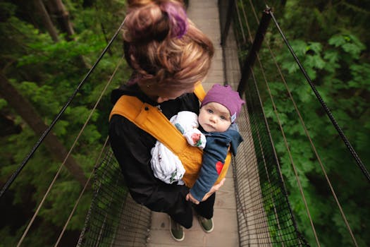 family hiking in spring