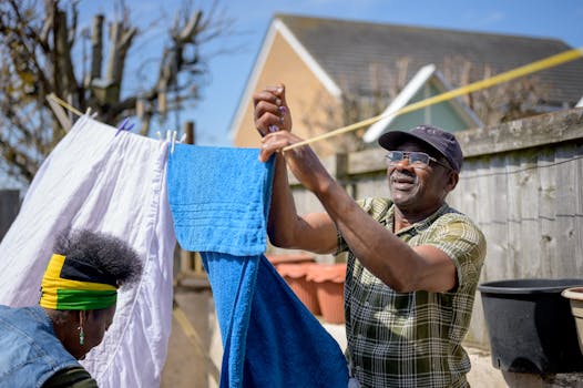 family participating in a neighborhood clean-up