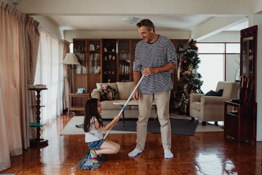 a family cleaning together