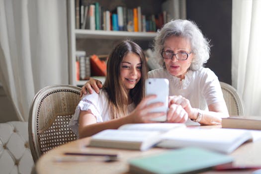 happy family using digital books