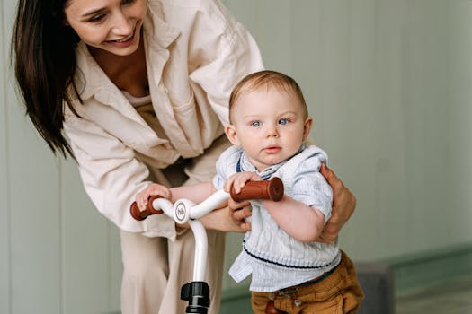 family biking together