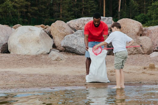 family recycling together