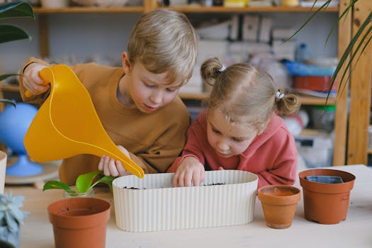 children planting a garden