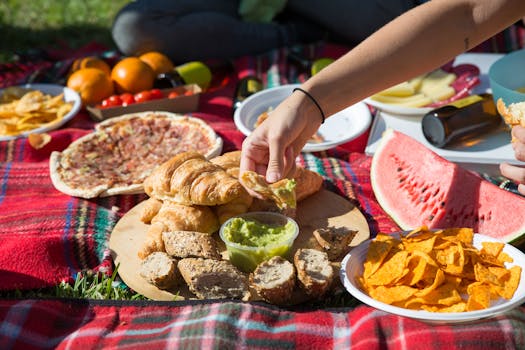 colorful picnic spread with reusable containers